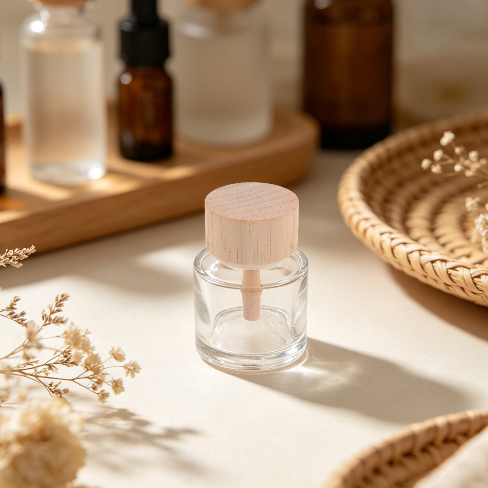 Home Fragrance Bottle - 2개입 투명 유리 리드 디퓨저 병